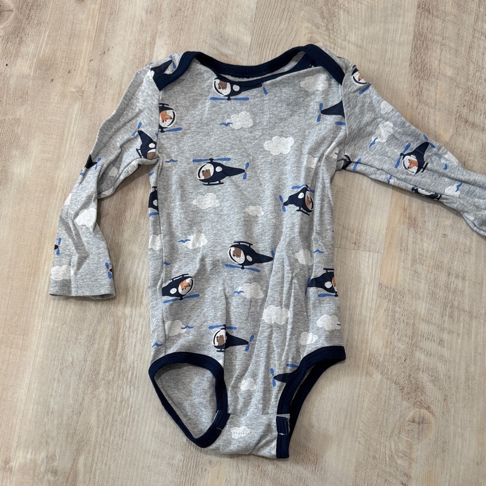 Navy Trim Helicopter Print Kids Bodysuit